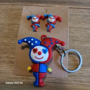 Handmade Clown Keychain and Earrings Set -‎ Fun Colorful Kids Jewelry